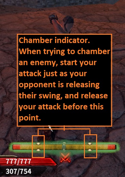 The on-screen "chamber" indicator confirming a successful parry-counter