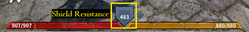The shield-resistance bar in the HUD, shown beside the health and stamina bars