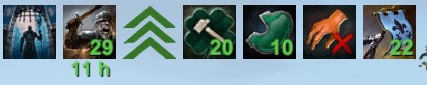 The on-screen status tray where stun, stagger, bleed and buff icons appear during a fight