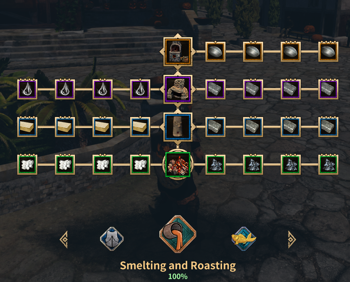 A smelting workstation screen — materials and fuel slots with the heat gauge