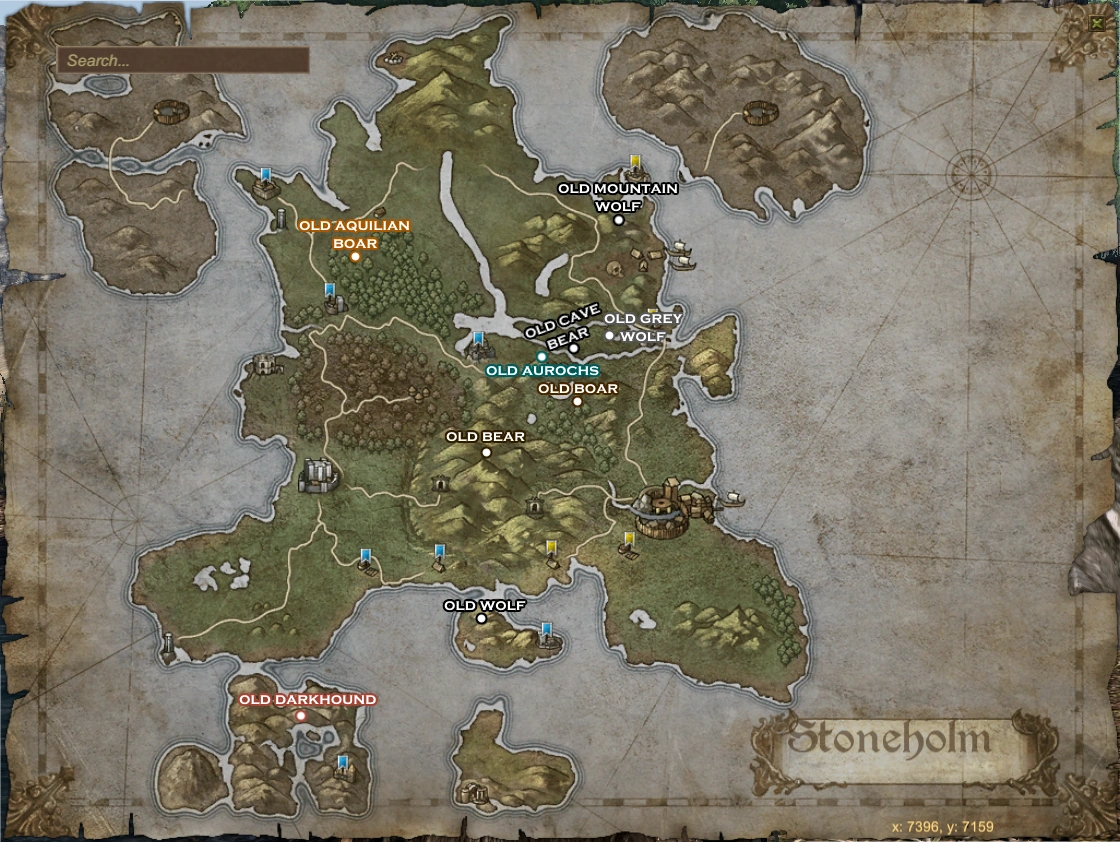 A map of Stoneholm marking the approximate locations of the named bosses